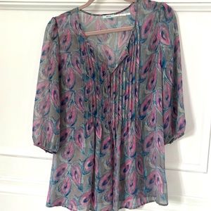 Urban Outfitters Vintage Y2k Kimchi Blue Feather Print Sheer Blouse
